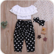 3 piece Tassl Top polka Dot pants